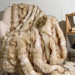 Best Home Fashion Champagne Fox Faux Fur Full Throw Blanket - 58