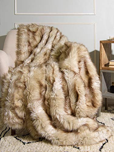 Best Home Fashion Champagne Fox Faux Fur Full Throw Blanket - 58