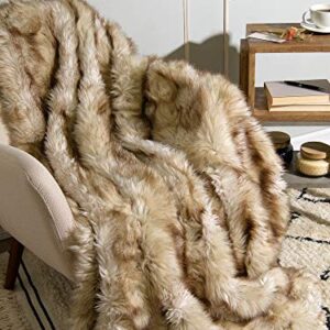 Best Home Fashion Champagne Fox Faux Fur Full Throw Blanket - 58