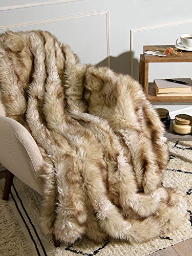 Best Home Fashion Champagne Fox Faux Fur Full Throw Blanket - 58