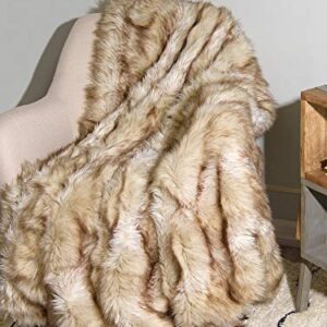 Best Home Fashion Champagne Fox Faux Fur Full Throw Blanket - 58