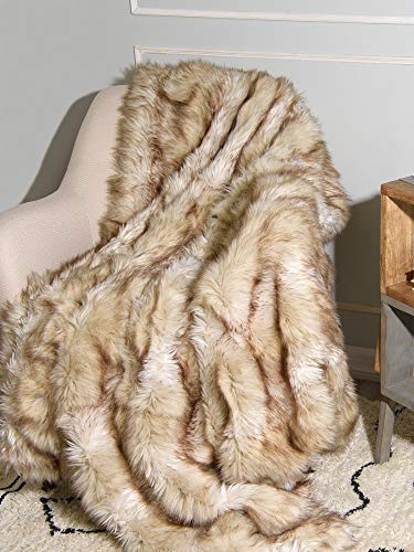 Best Home Fashion Champagne Fox Faux Fur Full Throw Blanket - 58