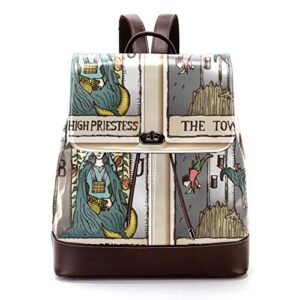 leather backpack shoulder bag travel casual daypack for women ladies girls with tarot card 3