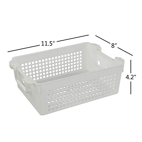 Doryh Stackable Plastic Storage Baskets/Bins Organizer with Handles, Set of 4 (White, Grey)