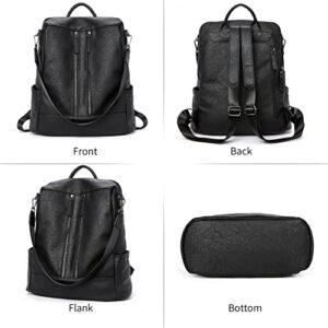BROMEN Women Backpack Purse Leather Anti-theft Travel Backpack Fashion Shoulder Handbag Black