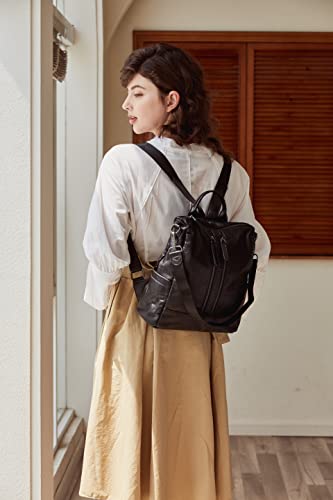 BROMEN Women Backpack Purse Leather Anti-theft Travel Backpack Fashion Shoulder Handbag Black