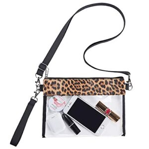 clear crossbody purse bag, leopard print pu leather bag, stadium approved clear tote bag for concerts sports events
