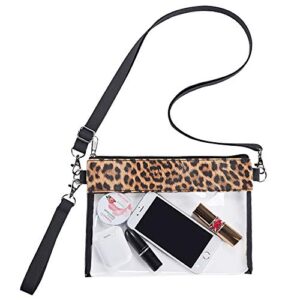 Clear Crossbody Purse Bag, Leopard Print PU Leather Bag, Stadium Approved Clear Tote Bag for Concerts Sports Events