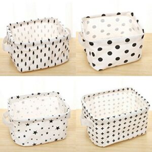 4 Pack Canvas Storage Basket Bins, Home Decor Organizers Bag for Adult Makeup, Baby Toys Liners, Books (4 pack, White & Black)