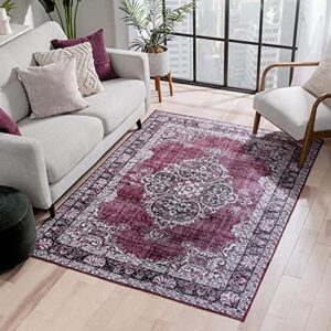 well woven mareva machine washable burgundy red vintage oriental medallion area rug (3’9″ x 5’7″)