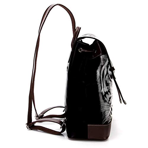 Black White Beautiful Tiger PU Leather Backpack Fashion Shoulder Bag Rucksack Travel Bag for Women Girls