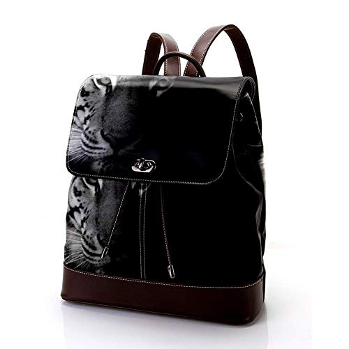 Black White Beautiful Tiger PU Leather Backpack Fashion Shoulder Bag Rucksack Travel Bag for Women Girls