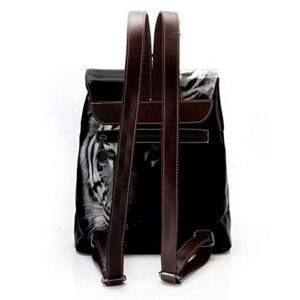 Black White Beautiful Tiger PU Leather Backpack Fashion Shoulder Bag Rucksack Travel Bag for Women Girls