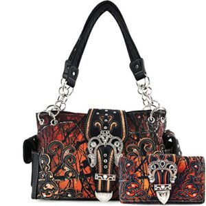 zelris camouflage shine glow buckle women conceal carry handbag with wallet set (orange)