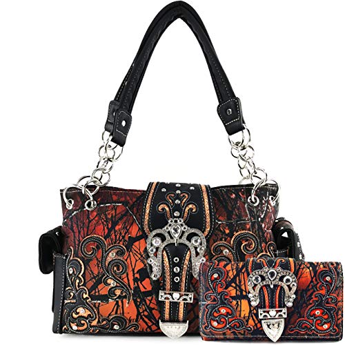 Zelris Camouflage Shine Glow Buckle Women Conceal Carry Handbag with Wallet Set (Orange)