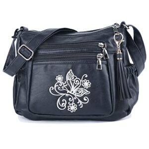 elda embroidered crossbody bags for women print pocketbooks soft pu leather purses and handbags multi pocket shoulder bag