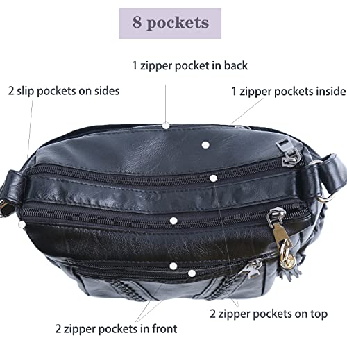 ELDA Embroidered Crossbody Bags For Women Print Pocketbooks Soft PU Leather Purses and Handbags Multi Pocket Shoulder Bag