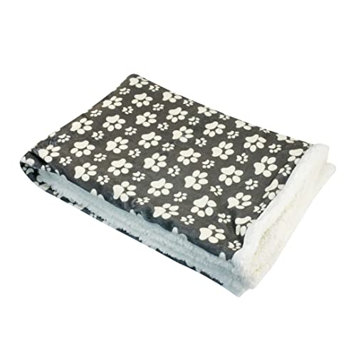 Longrich Flannel Paw Print & Ultra Soft Sherpa Throw Blanket, 50" W X 60" W, Grey with Brown Paw Print