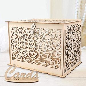 funyear diy rustic wedding card box with lock, wooden gift card box holder money box for wedding reception deco, baby showers, birthday party decorations