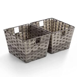 bino 2 pack woven resin basket organizer – shelf organizer with built-in carry handles, medium – light grey