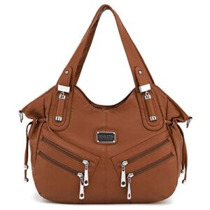 scarleton purses for women, top handle hobo tote bag, faux leather satchel shoulder bag large, h147604a – brown