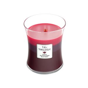 woodwick trilogy sun ripened berries, 3-in-1 highly scented candle, classic hourglass jar, medium 4-inch, 9.7 oz