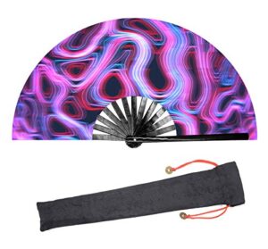 leehome large rave folding hand fan for women/men,chinese/japanese with bamboo and nylon-cloth handheld fan,for performance,decorations, dance,festival party,gift (c03)