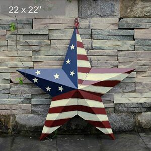 Patriotic Metal Barn Star Hanging Wall Decor 3D Dimensional Star Barn Outdoor Indoor 4th of July Decoration