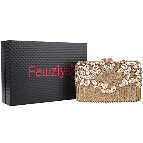 Fawziya Hand Purse For Womens Evening Bag Hard Case Rhinestone Clutch-Smoky yellow