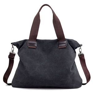 women’s vintage canvas shoulder totes purse handbag crossbody bag for work travel school shopping (black)