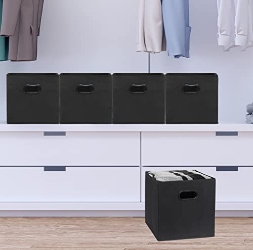 6 Pack - SimpleHouseware Foldable Cube Storage Bin with Handle, Black