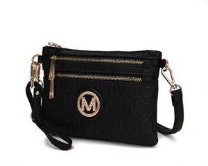 mkf 2 in 1 crossbody bags for women, wristlet purse – ladys small pu leather messenger handbag – adjustable strap black