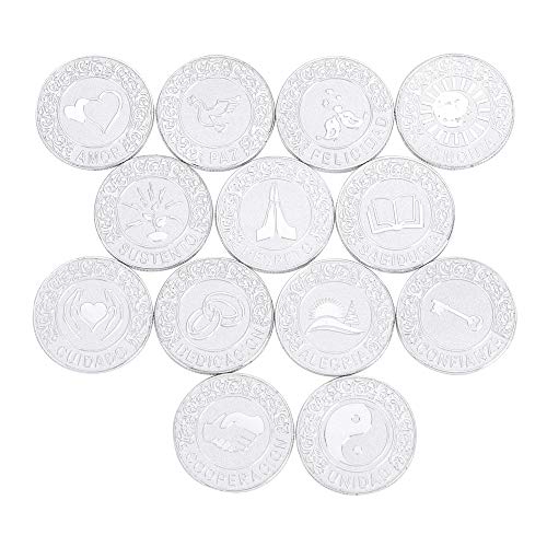 TINGKU Spanish Silver Wedding Unity Coins Set Arras de Boda Wedding Arras Coins Ceremony Souvenirs Accessories with Heart Shaped Box