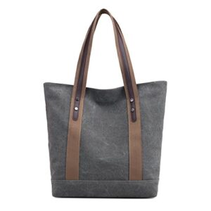 women’s canvas shoulder bags retro casual handbags work tote purses (grey) one size