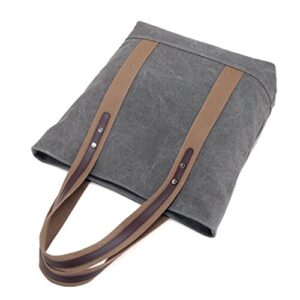 Women's Canvas Shoulder Bags Retro Casual Handbags Work Tote Purses (Grey) One Size