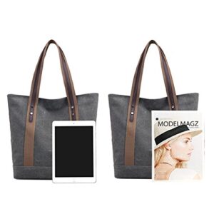 Women's Canvas Shoulder Bags Retro Casual Handbags Work Tote Purses (Grey) One Size