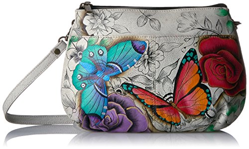 Anna by Anuschka Women's Genuine Leather Small Multi-Compartment Cross Body | Zip-Top Organizer with Outside Pockets | Floral Paradise