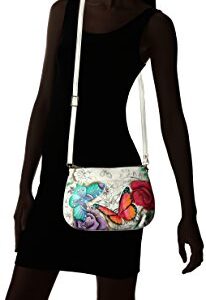 Anna by Anuschka Women's Genuine Leather Small Multi-Compartment Cross Body | Zip-Top Organizer with Outside Pockets | Floral Paradise