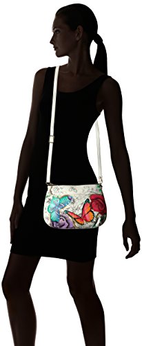 Anna by Anuschka Women's Genuine Leather Small Multi-Compartment Cross Body | Zip-Top Organizer with Outside Pockets | Floral Paradise