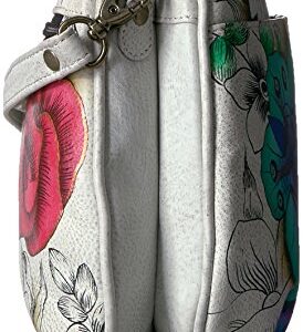 Anna by Anuschka Women's Genuine Leather Small Multi-Compartment Cross Body | Zip-Top Organizer with Outside Pockets | Floral Paradise