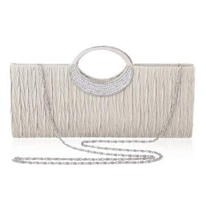 hooluck women’s rhinestone satin pleated evening bag crystal clutch purse with silver chain strap champagne
