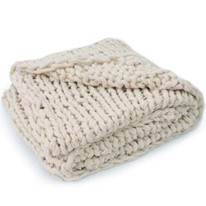 Cheer Collection Chunky Cable Knit Throw Blanket for Couch, Sofa, Bedroom and Living Room - Extra Soft and Cozy Decorative Throws - 50" x 60", Taupe