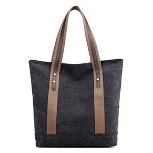 canvas tote bag for women casual top handle work totes purse shopping handbags shoulder bag (black)