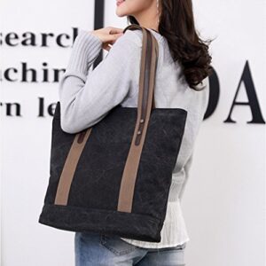 Canvas Tote Bag for Women Casual Top Handle Work Totes Purse Shopping Handbags Shoulder Bag (Black)