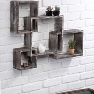 J JACKCUBE DESIGN Rustic Wood Shelves -Floating Intersecting Wall Shelves with 4 Cubes, Wall-Mounted Square, Antique Style Shadowbox, Decorative Collection Display Organizer. MK512A