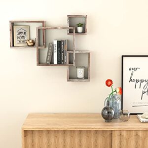 J JACKCUBE DESIGN Rustic Wood Shelves -Floating Intersecting Wall Shelves with 4 Cubes, Wall-Mounted Square, Antique Style Shadowbox, Decorative Collection Display Organizer. MK512A