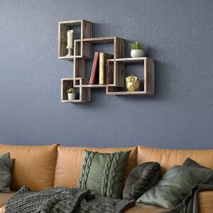 J JACKCUBE DESIGN Rustic Wood Shelves -Floating Intersecting Wall Shelves with 4 Cubes, Wall-Mounted Square, Antique Style Shadowbox, Decorative Collection Display Organizer. MK512A