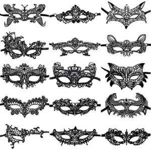 cnymany 15 packs women’s sexy flexible lace masks eye-mask for ball party venetian masquerade costume – black