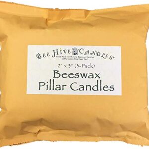 Bee Hive Candles 100% Pure Beeswax Pillar Candle (2" x 3" (3-Pack))