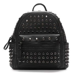 JOZZYAPA Black Faux Leather Studded Backpack Purse Rhinestone Backpack Purse Gothic Motorcycle Biker Backpack Purse Mall Goth Bag Gothic Gifts for Women